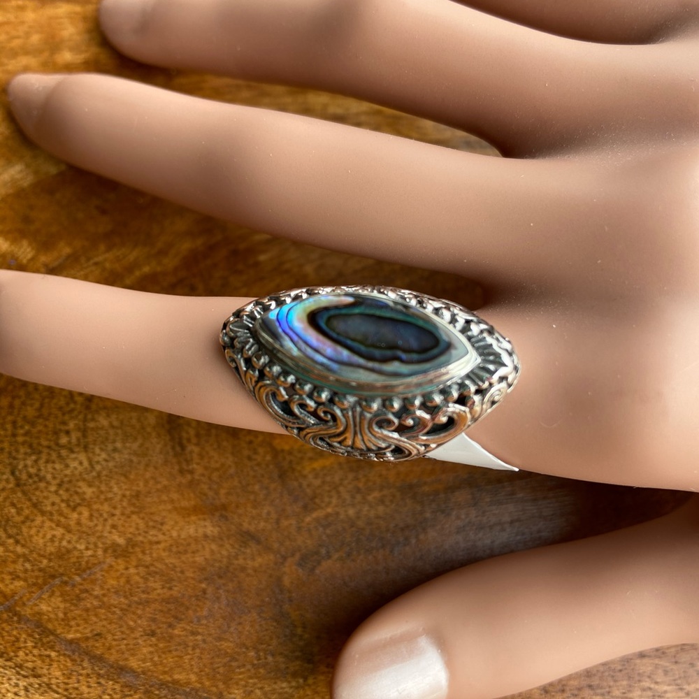 Abalone shell sterling silver ring